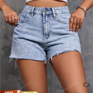 SHEIN Light Blue Frayed Hem Jean Shorts